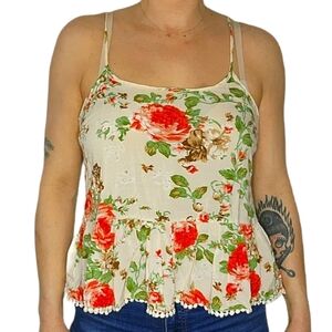 Honolulu Wahine Floral Tank Top Size Medium Creme Floral